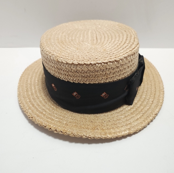 ponte Rialto Accessories - Ponte Rialto Venice Straw Boater Skimmer Hat Size 7 5/8 US Derby Hat Vintage
